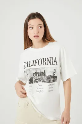Women's California Graphic T-Shirt in Cream/Black, XL