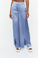 Women's Satin Wide-Leg Split-Hem Pants in Blue Mirage, XL