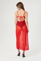 Women's Sheer Lace Maxi Slip Dress Red