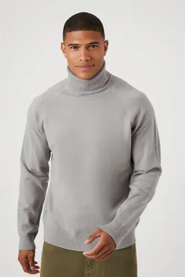 Men Ribbed Turtleneck Sweater in Grey Large
