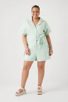 Women's Tie-Waist Romper in Green, 1X