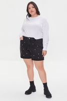 Women's Embroidered Denim Shorts Washed Black,