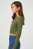 Women's Ribbed Knit Crop Top in Cypress Medium