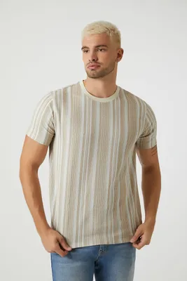 Men Striped Contrast Crew T-Shirt Taupe/Cream