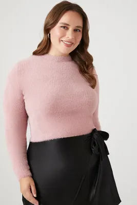 Women's Fitted Fuzzy Knit Sweater Pale Mauve,