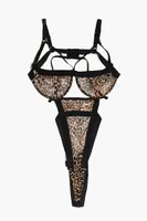 Women's Leopard Print Lingerie Bodysuit in Brown, 2X