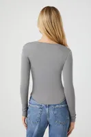 Women's Curved-Hem Henley Top Dark Grey