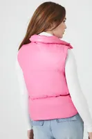 Women's Faux Leather Quilted Puffer Vest in Pink Large