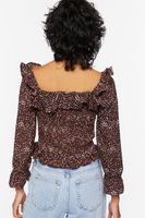 Women's Speckled Print Trumpet-Sleeve Top in Brown/Ivory Small