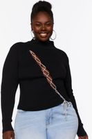 Women's Ribbed Lace-Up Sweater in Black, 0X