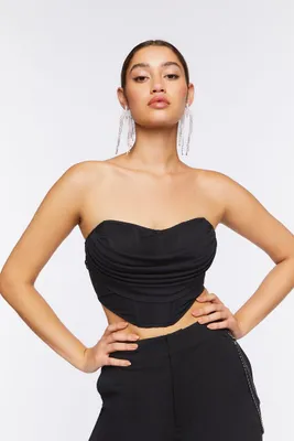 Women's Draped Bustier Tube Top in Black Medium