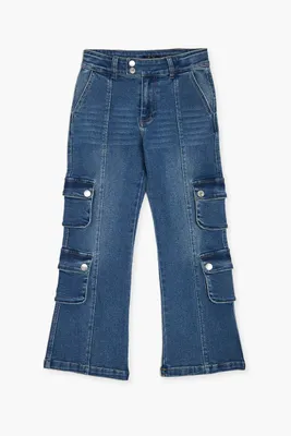 Girls Denim Cargo Pants (Kids) in Medium Denim, 9/10