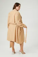 Women's Belted Twill Trench Coat in Khaki, 0X