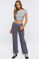 Women's Ribbed Knit Cropped T-Shirt in Heather Grey Large