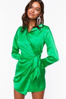 Women's Satin Wrap Mini Dress in Green Haze Small