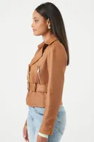 Women's Belted Moto Jacket in Brown, XS