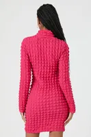 Women's Quilted Mock Neck Mini Dress in Pink Medium