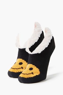 Happy Face Indoor Slippers in Black/Yellow, S/M