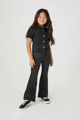 Girls Denim Short-Sleeve Jumpsuit (Kids) Black,