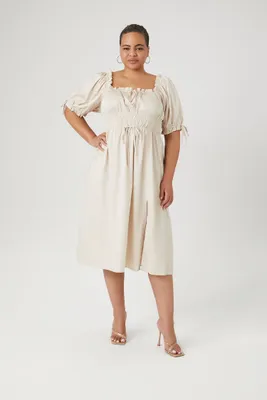 Women's Puff-Sleeve Midi Dress in Sandshell, 3X