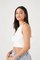 Women's Twill Halter Crop Top in White, XL