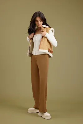 Women's High-Rise Straight-Leg Pants Brown