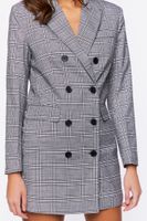 Women's Plaid Double-Breasted Blazer Mini Dress in Grey Small