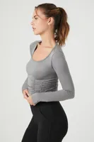 Women's Active Seamless Ruched Cutout Top in Dark Grey Medium