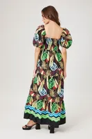 Women's Tropical Print Maxi Dress in Black Small