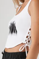 Women's Ribbed All Night Graphic Tank Top in White Large