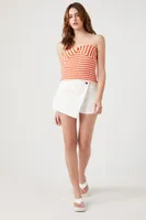 Women's Sweater-Knit Striped Tube Top in Orange/White Medium