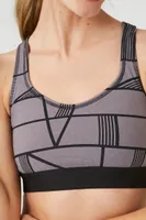 Women's Geo Print Cutout Sports Bra in Black/Charcoal Small