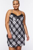 Women's Wavy Plaid Slip Dress Black,