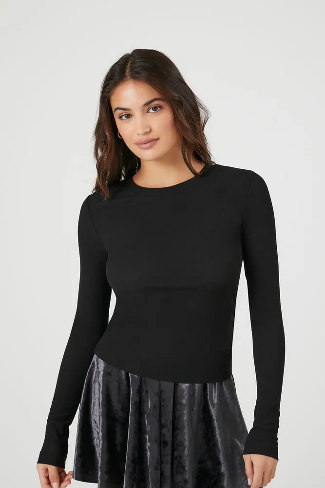 Women's Crew Long-Sleeve Top in Black, XS