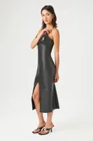 Women's Faux Leather Bodycon Slit Dress