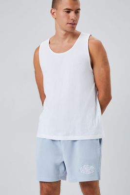 Men Embroidered Sunsets Sweatshorts in Blue/White Large