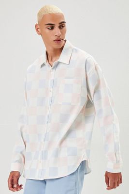 Men Checkered Button-Front Shirt in Pink Large