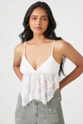 Women's Plunging Lace Cami in White Medium