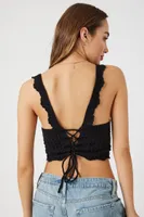 Women's Crochet Lace-Up Crop Top in Black Large