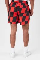 Men Checkered Swim Trunks in Red/Black Large