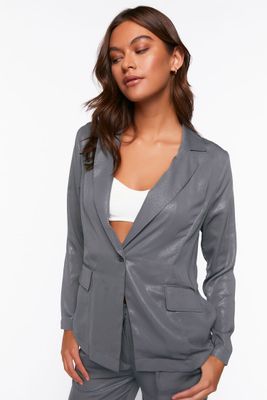 Women's Single-Breasted Notched Blazer in Grey Medium