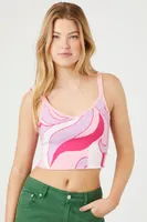 Women's Abstract Print Sweater-Knit Cropped Cami in Pink Small