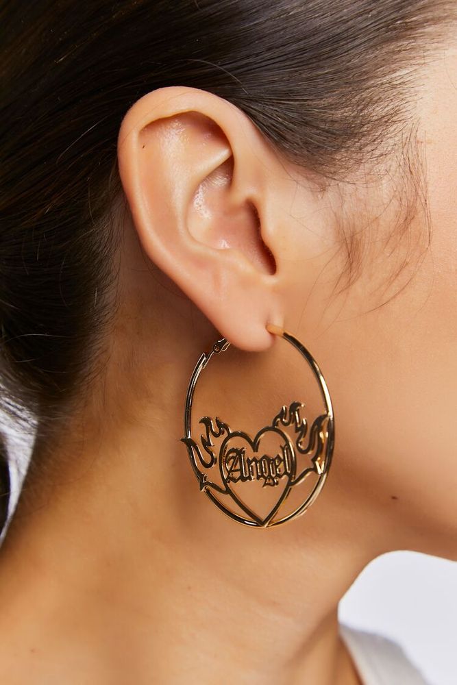 Women's Angel Hoop Earrings in Gold