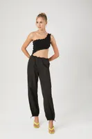 Women's Lettuce-Edge Crop Top in Black Large