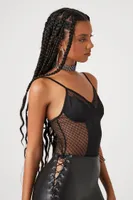 Women's Sheer Lattice Cami Bodysuit in Black Medium