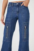 Women's Zipper Cargo Mid-Rise Flare Jeans in Medium Denim, 26