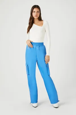 Women's Faux Leather Cargo Pants in Blue Small