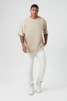 Men Cotton Crew High-Low Hem T-Shirt in Taupe, XXL