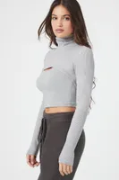 Women's Super Cropped Turtleneck Sweater in Dark Grey Small