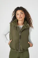 Women's Zip-Up Toggle Drawstring Vest in Olive Medium